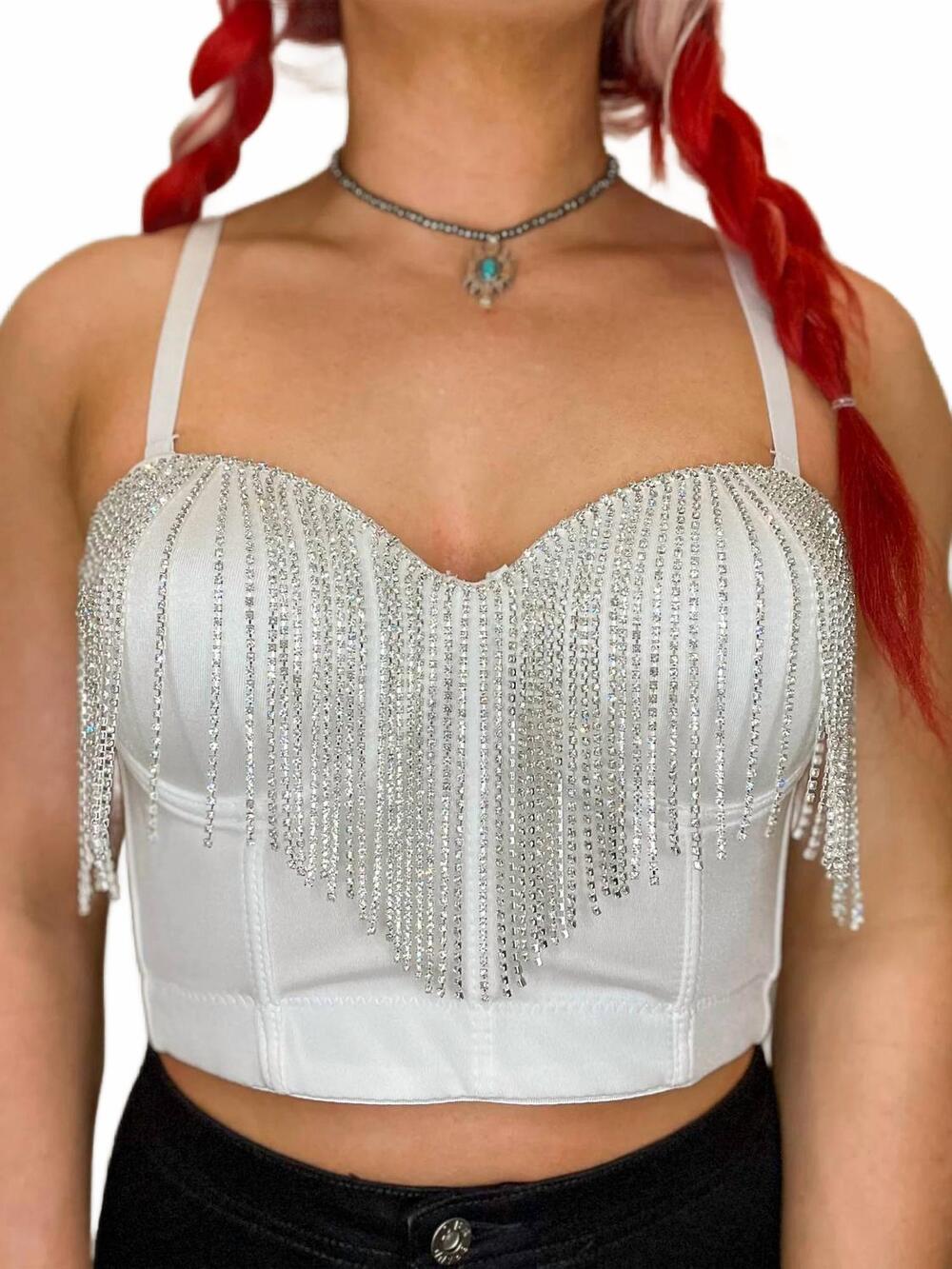 NEW LYDIA women's drippin' diamond top in white
